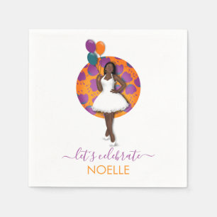 Happy Birthday! Black Woman, Balloons & Flowers Napkins