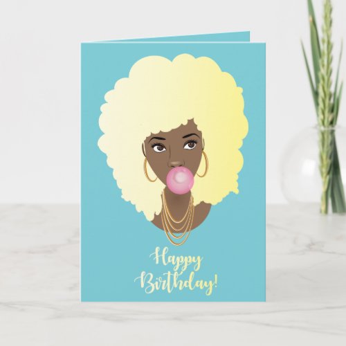 Happy Birthday Black Woman Blonde Afro Bubblegum Card