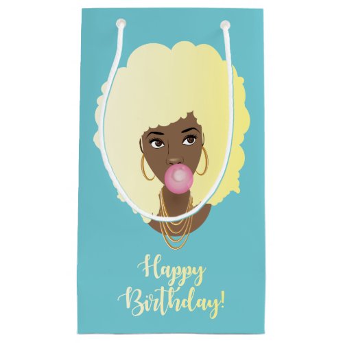 Happy Birthday Black Woman Blonde Afro Bubblegum Small Gift Bag