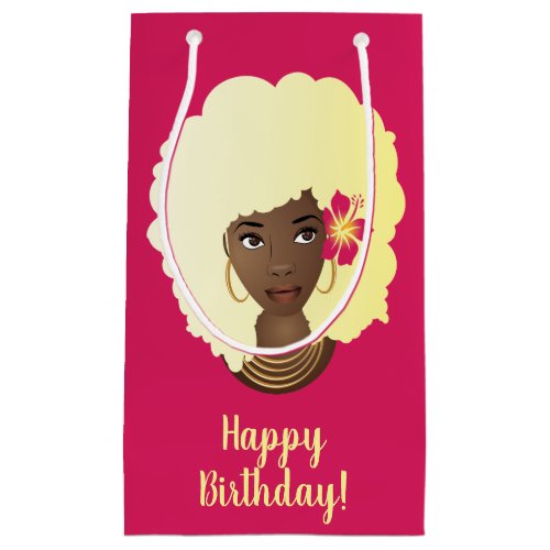 Happy Birthday Black Woman Blonde Afro Flower Small Gift Bag