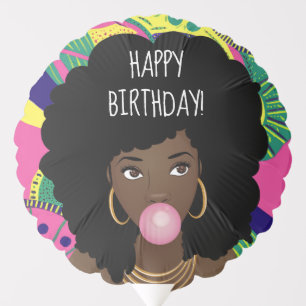 Happy Birthday! Black Woman, Bubblegum, Colorful Balloon
