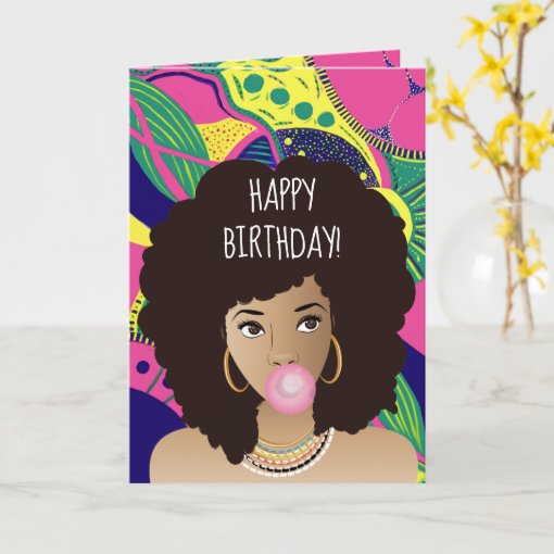 Happy Birthday! Black Woman, Bubblegum, Colorful Card | Zazzle