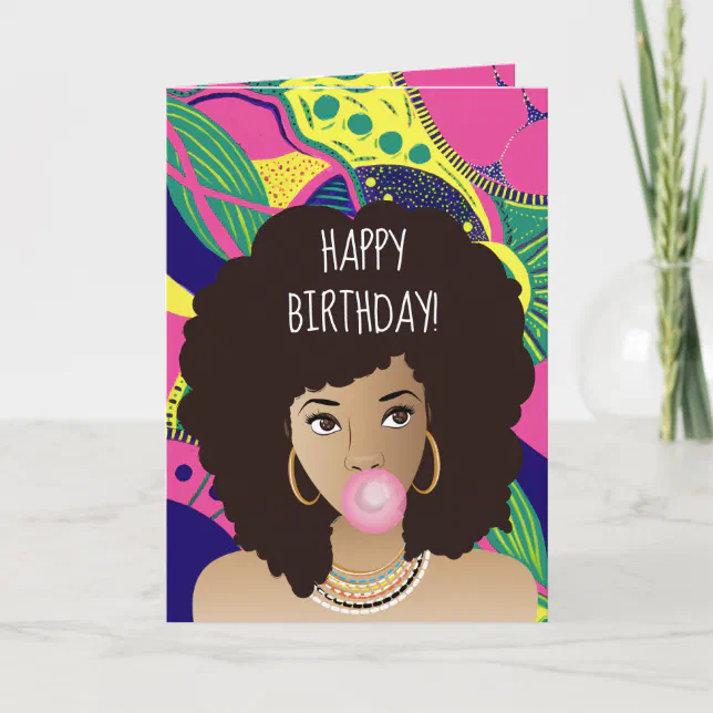 Happy Birthday! Black Woman, Bubblegum, Colorful Card | Zazzle