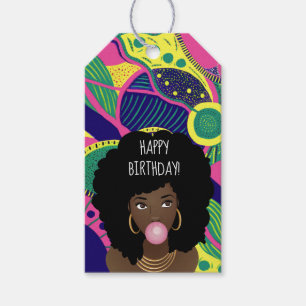 Happy Birthday! Black Woman, Bubblegum, Colorful Gift Tags