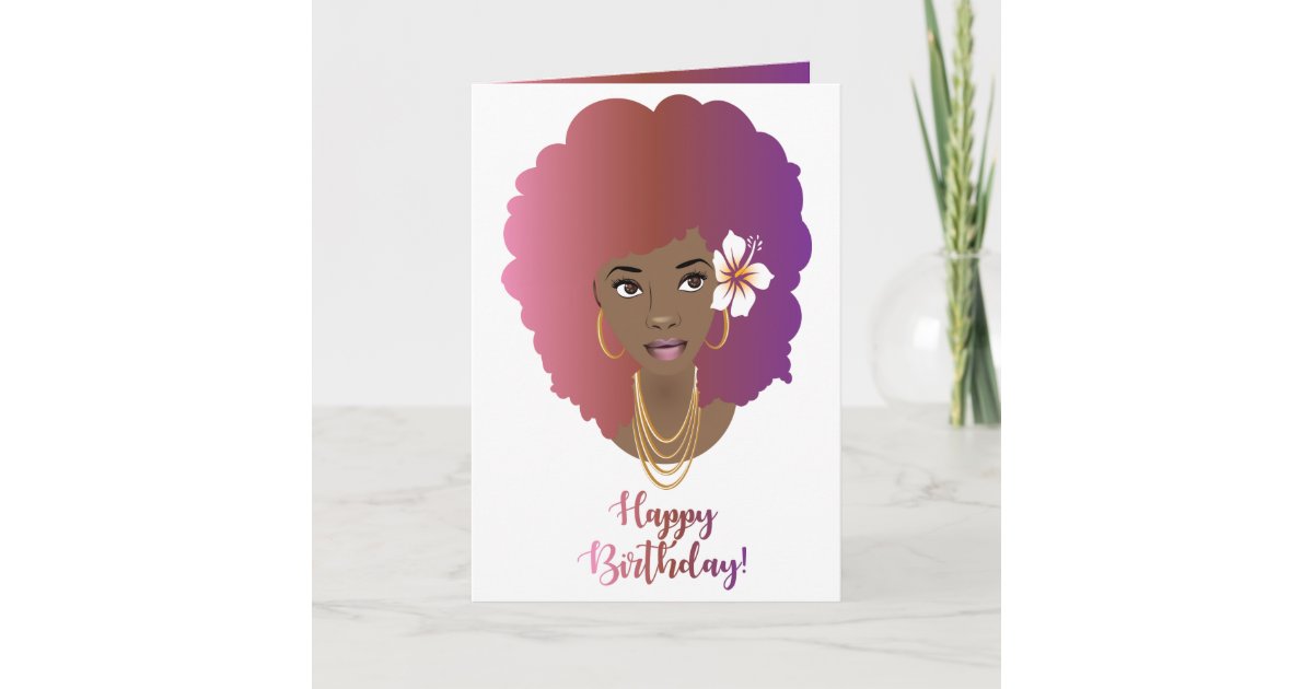 Happy Birthday! Black Woman, Colorful Afro, Flower Card | Zazzle