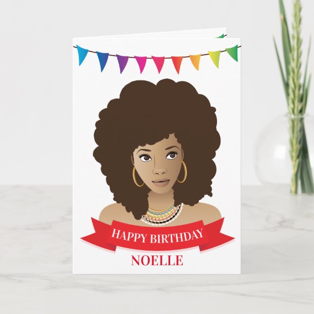 Happy Birthday, Black Woman, Colorful Banner Card (Front)