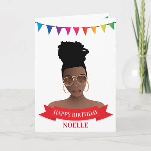 Happy Birthday Black Woman Colorful Banner Card