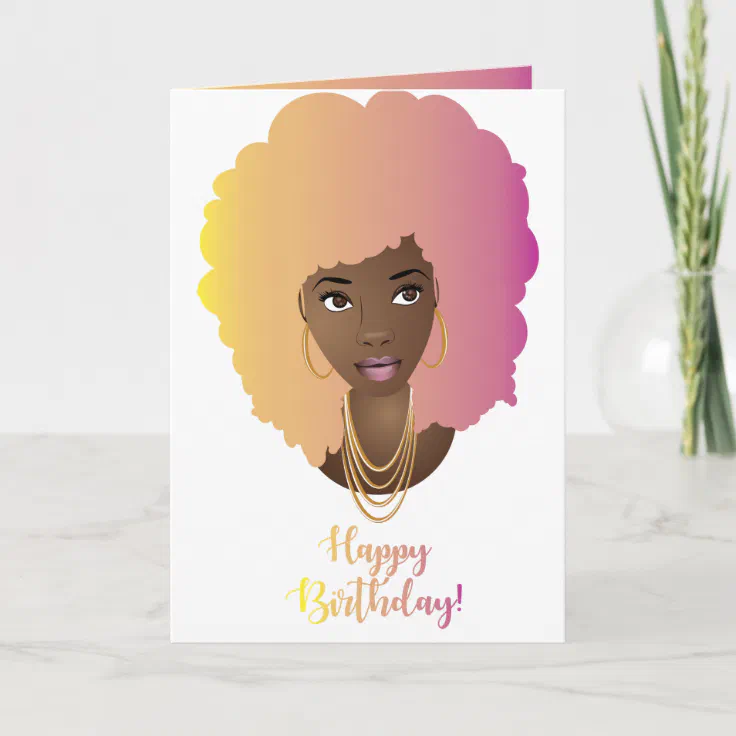 Happy Birthday! Black Woman, Colorful Hair Card | Zazzle