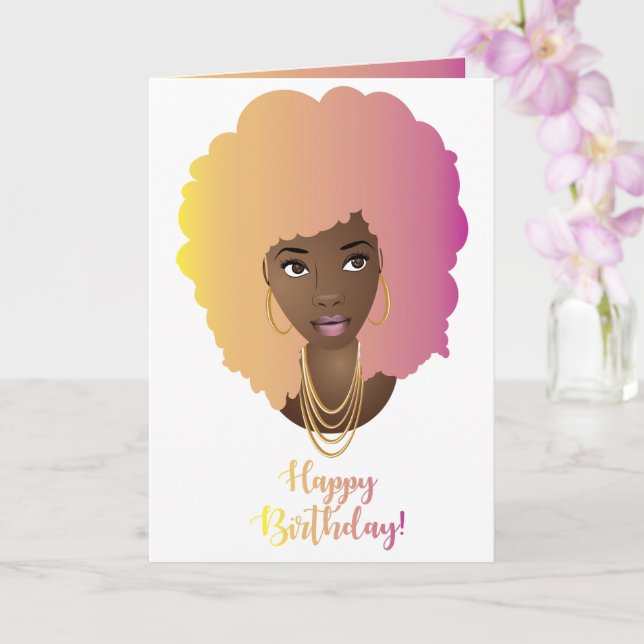 Happy Birthday! Black Woman, Colorful Natural Hair Card (Orchid)
