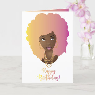 Happy Birthday! Black Woman, Colorful Natural Hair Card