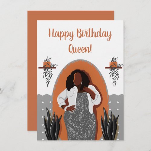 Happy Birthday Black Woman Houseplants BW Orange