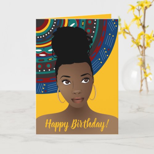 Happy Birthday Black Woman Tribal Inspired Gold Card