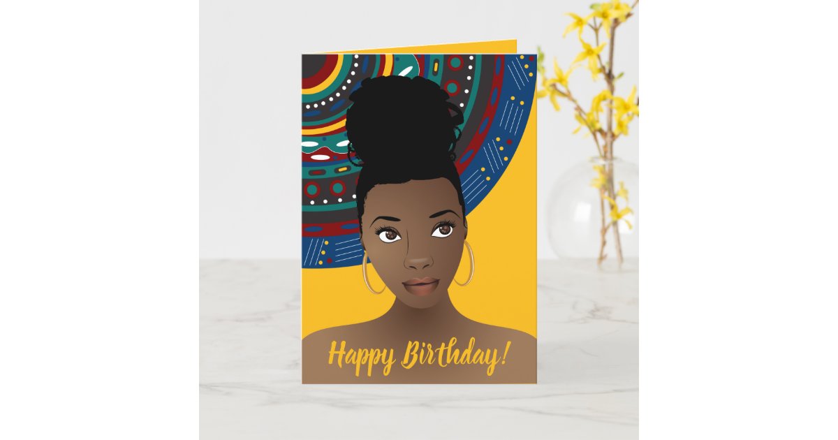 Happy Birthday Card - Girl in Black/Gold