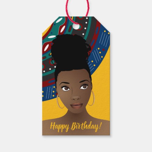 Happy Birthday Black Woman Tribal Inspired Gold Gift Tags