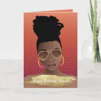 Happy Birthday Card - Girl in Black/Gold