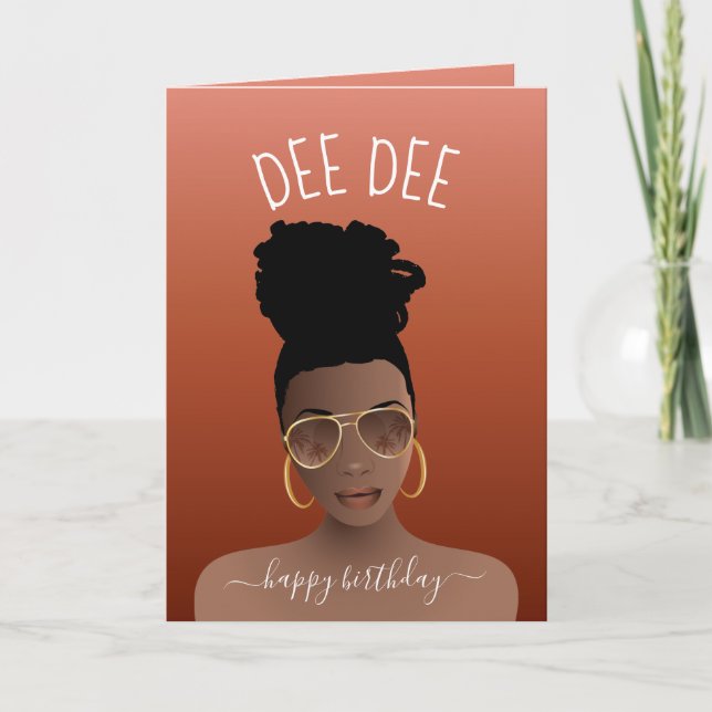 Happy Birthday, Black Woman w/Shades Copper Brown Card (Front)