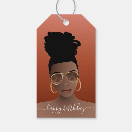 Happy Birthday Black Woman wShades Copper Brown  Gift Tags