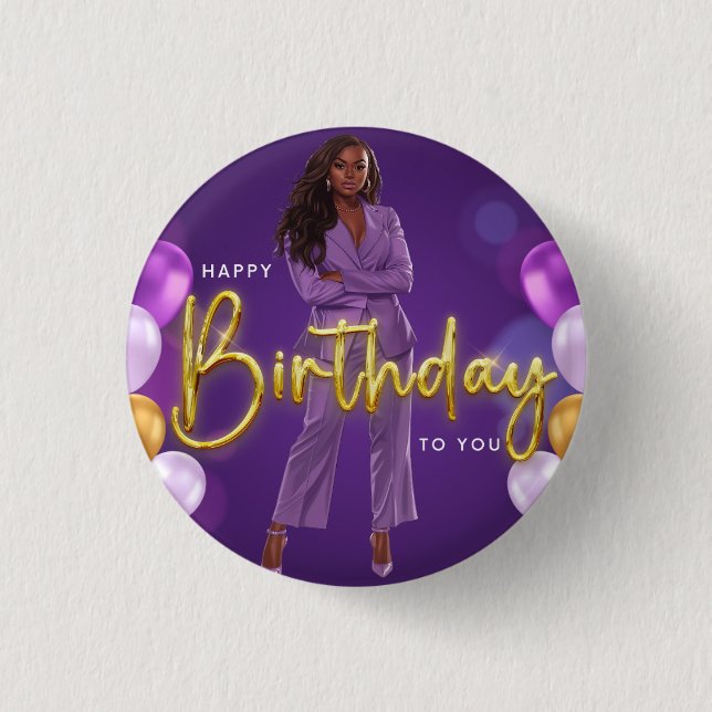 Happy Birthday Black Women Melanin Sista Magic Button (Front)