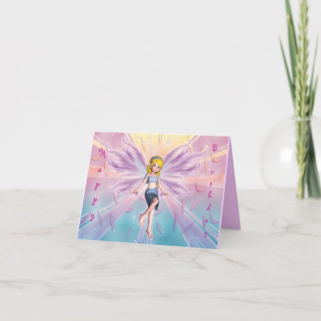 Happy birthday blonde fairy for little girls card (Front)