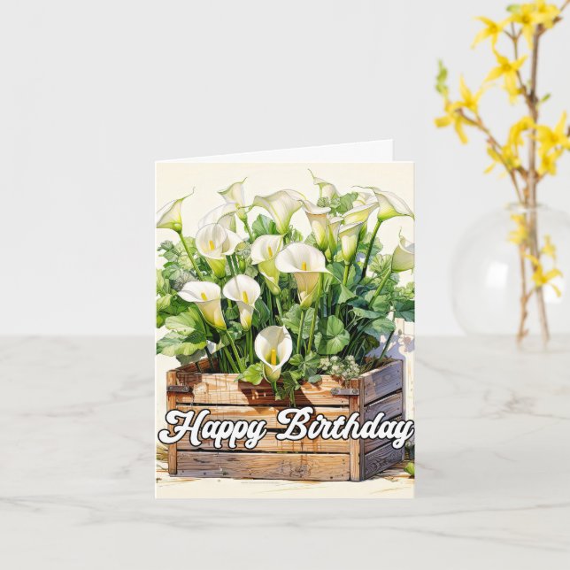 Happy Birthday Blooming Calla Lilies Card (Yellow Flower)
