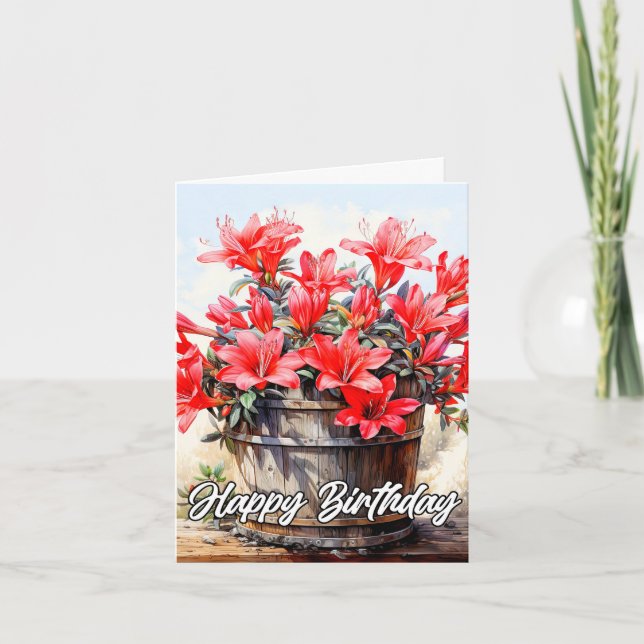 Happy Birthday Blooming Lily Flower Illustration Card (Front)