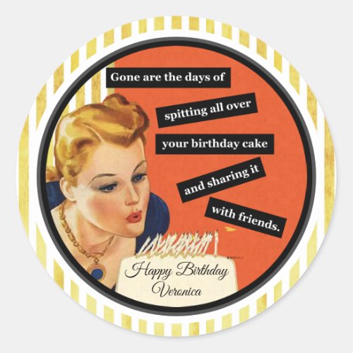 Happy Birthday Blowing Out Candles Vintage Funny Classic Round Sticker