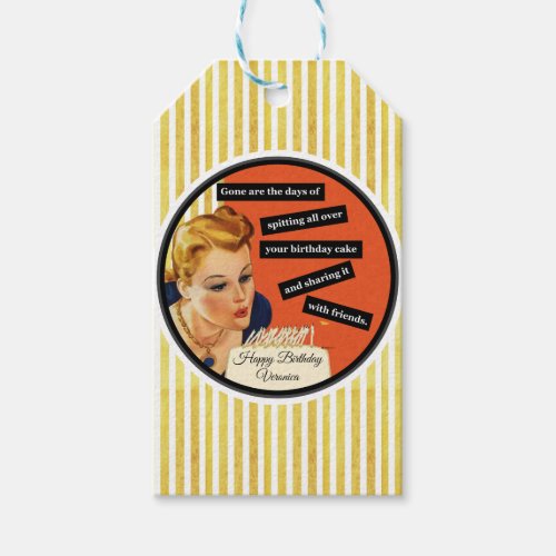 Happy Birthday Blowing Out Candles Vintage Funny Gift Tags