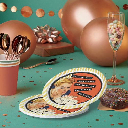 Happy Birthday Blowing Out Candles Vintage Funny Paper Plates