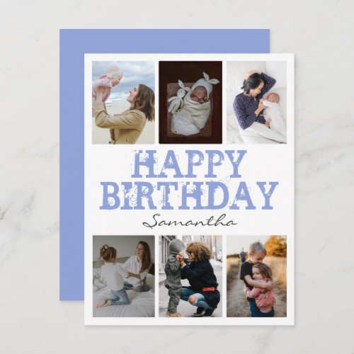 Happy Birthday Blue 6 Photo Collage Greeting Card