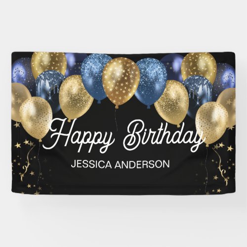 Happy Birthday Blue and Gold Balloons 