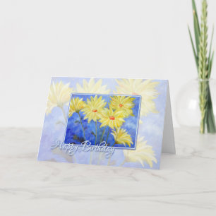 Happy Birthday Blue and Yellow Flowers Card
