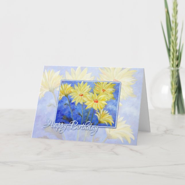 Happy Birthday Blue and Yellow Flowers Card (Front)
