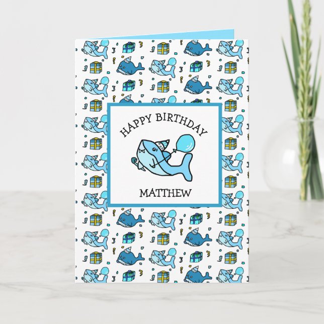 Happy Birthday Blue Baby Shark Personalized Card (Front)