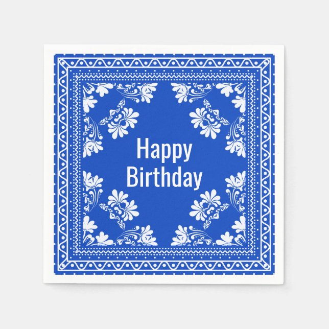 Happy Birthday Blue Bandana Napkins (Front)