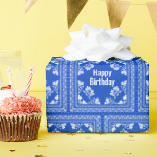 Happy Birthday Blue Bandana Wrapping Paper