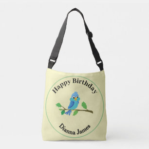 Happy birthday   blue bird crossbody bag
