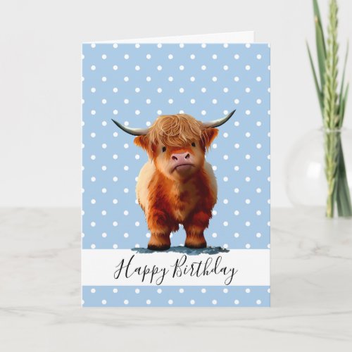 HAPPY BIRTHDAY BLUE BOY LONG HAIR BROWN COW CARD