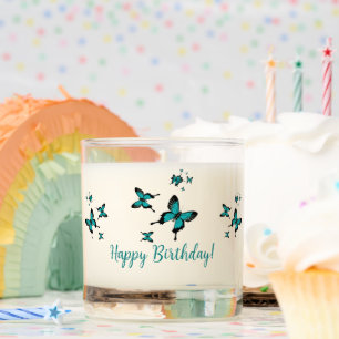 Happy Birthday Blue Butterflies Scented Candle