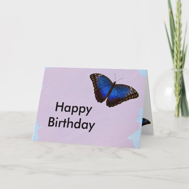 Happy Birthday Blue Butterfly Design Card (Front)