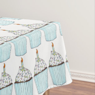 Happy Birthday Blue Cake Cupcake Candle Sprinkles Tablecloth