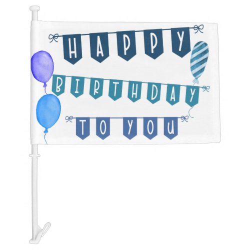 Happy Birthday Blue Car Flag