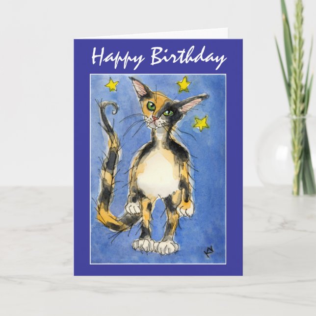 Happy Birthday Blue Cat greeting card (Front)