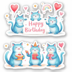Happy Birthday - Blue Cats - Cake Balloons Gifts - Sticker