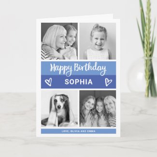 Happy Birthday | Blue Color Block Photo Grid Card
