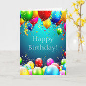 Happy Birthday - Blue Colored Balloons - Customize Card (Yellow Flower)