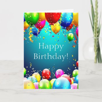 Happy Birthday - Blue Colored Balloons - Customize Card by steelmoment at Zazzle
