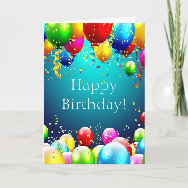 Happy Birthday - Blue Colored Balloons - Customize Card (Front)