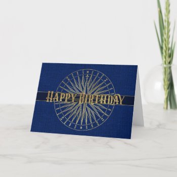 Happy Birthday Blue Compass 3d Effect Design Card by Meg_Stewart at Zazzle