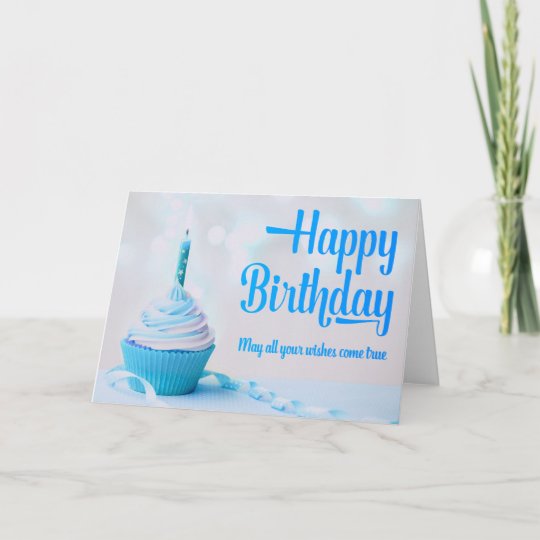 Happy Birthday Blue Cupcake Greeting Card | Zazzle.com