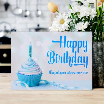 Happy Birthday Blue Cupcake Greeting Card by girlygirlgraphics at Zazzle